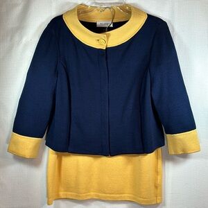 St. John Collection Blue and Yellow 2 Piece Santana Knit Suit, Size 10.